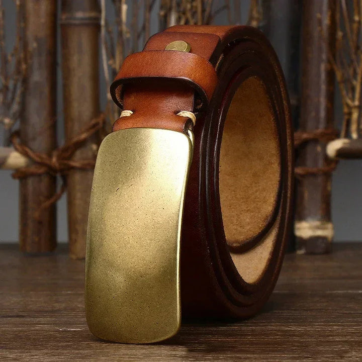 Forged Brass Buckle Leather Belt - Riley Grove